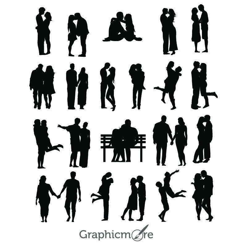 21 Lovers Silhouettes Design Free Vector File