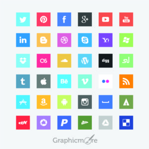 Flat Social Media Square Icons Design Free Vector File