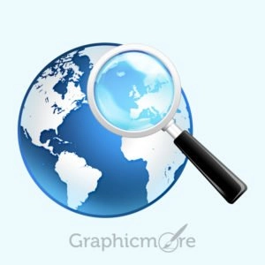 Globe & Magnifier Icon Design Free PSD File