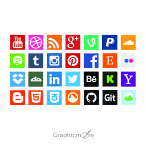 Social Media Flat Icons Set Design Free Vector File