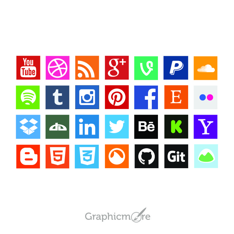 Social Media Flat Icons Set Design Free Vector File