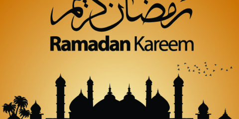 Brown Ramadan Kareem Banner with a Mosque