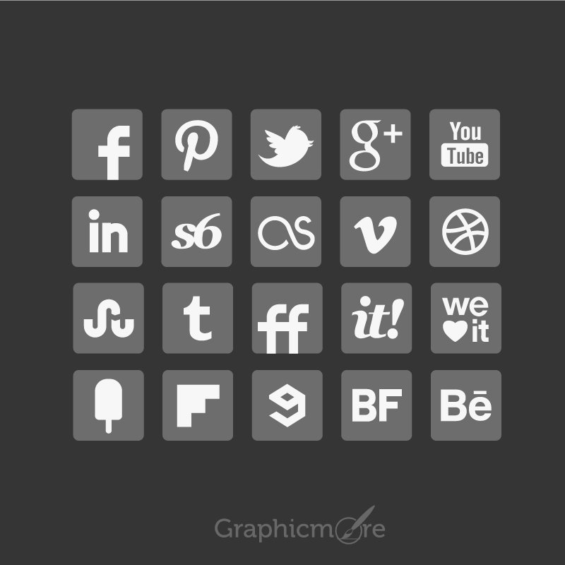 Grey Social Media Icons Set Design Free Vector File