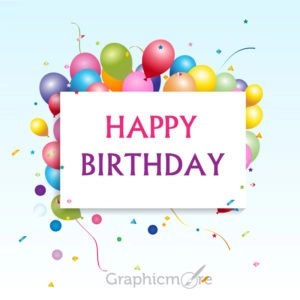 Happy-Birthday Greeting Card & Colorful Balloons Free Vector File