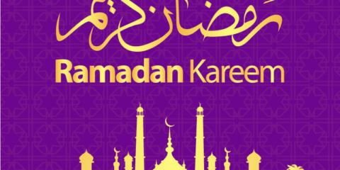 Ramadan Kareem Purple Banner with Golden Details Free Vector