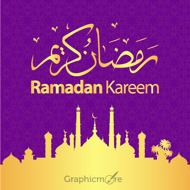 Ramadan Kareem Purple Banner with Golden Details Free Vector