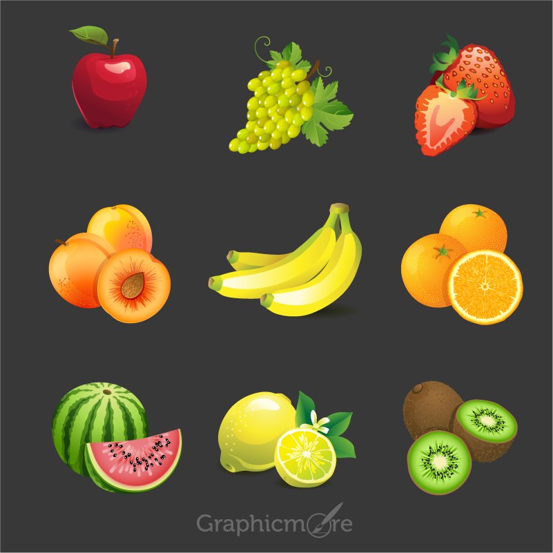 Realistic Fruits Design Free Vector File