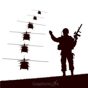 Soldier & Helicopters Silhouettes Free Vector File