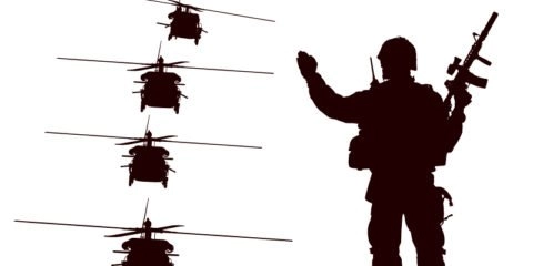 Soldier & Helicopters Silhouettes Free Vector File