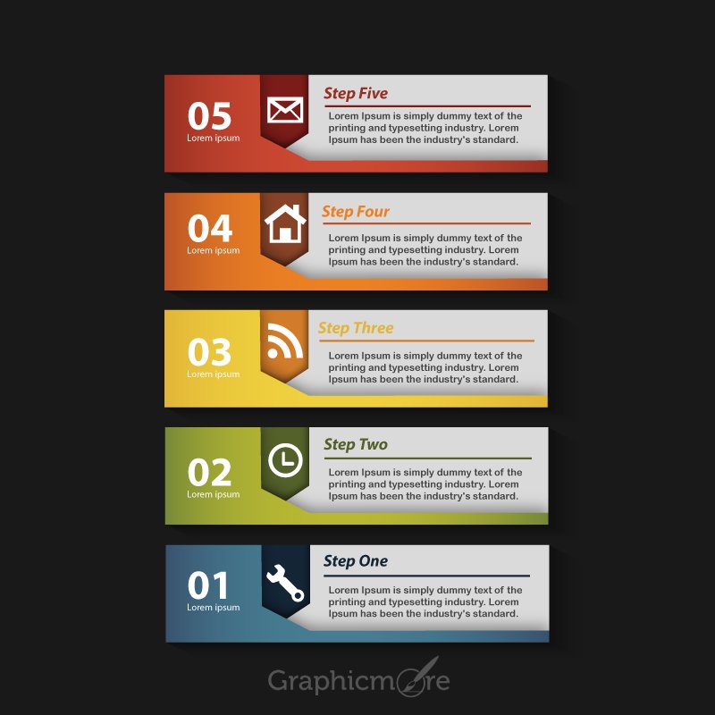 5 Steps Infographic & Horizontal Banners Free Vector