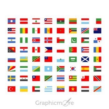 64 Simple National Flag Icons Set Design Free PSD Download