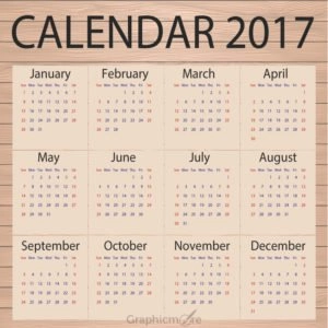 Calendar 2017 Template Design Paper on Wooden Background Free Vector File