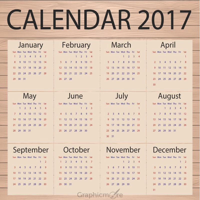 Calendar 2017 Template Design Paper on Wooden Background Free Vector File