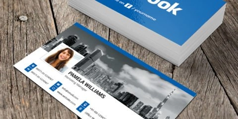Facebook Blue Business Card Template & Mockup Design Free PSD File
