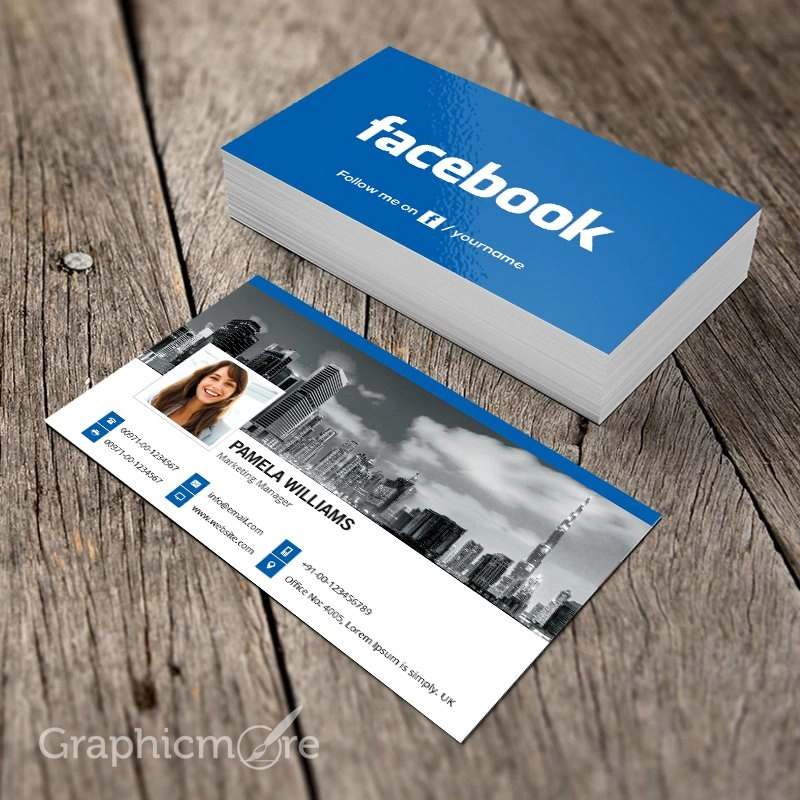 Facebook Blue Business Card Template & Mockup Design Free PSD File