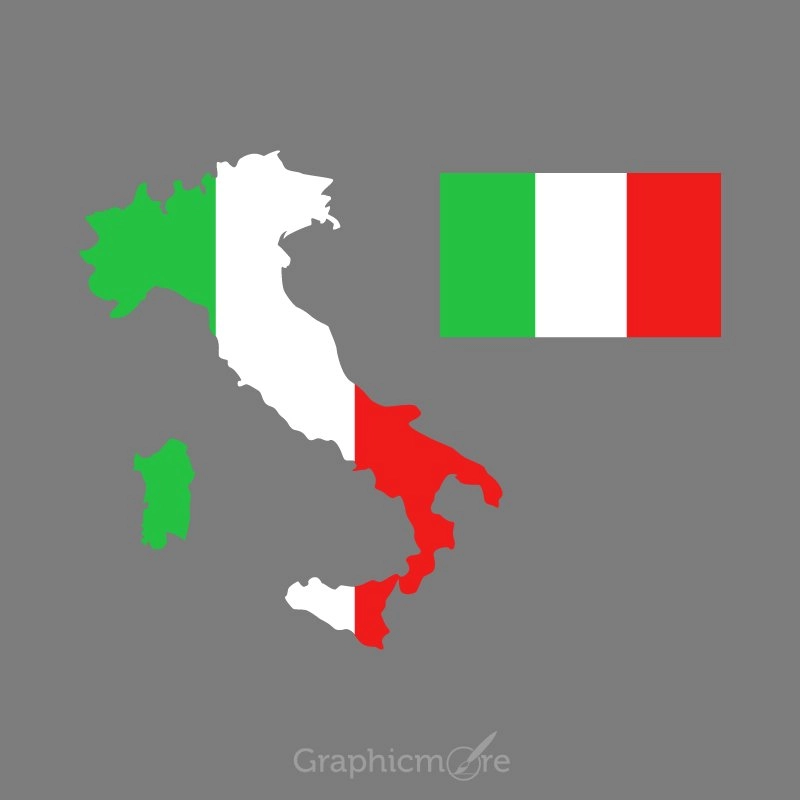 Italy Flag and Map Design Free Vector File