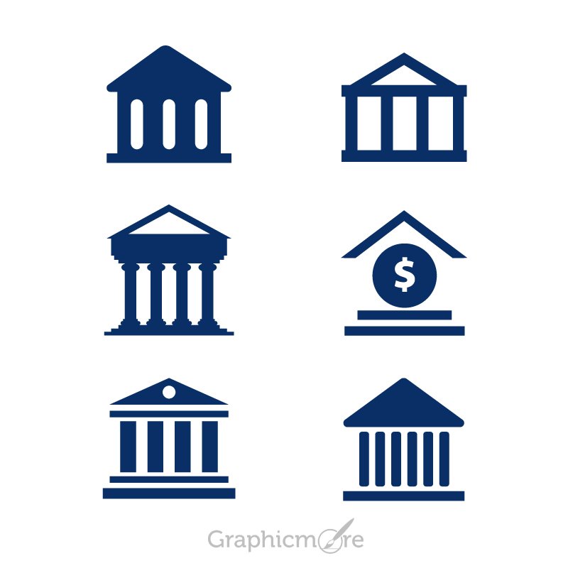 Bank Building Icons Set Design Free Vector File
