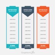 Free Three Colors Pricing Table Design Vector File