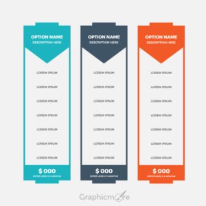 Free Three Colors Pricing Table Design Vector File