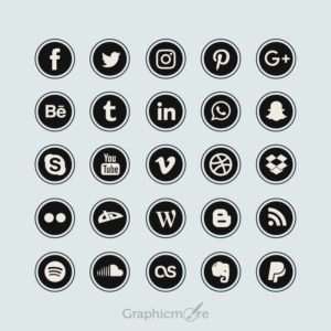 Black Flat Social Media Icons Design Free Vector File