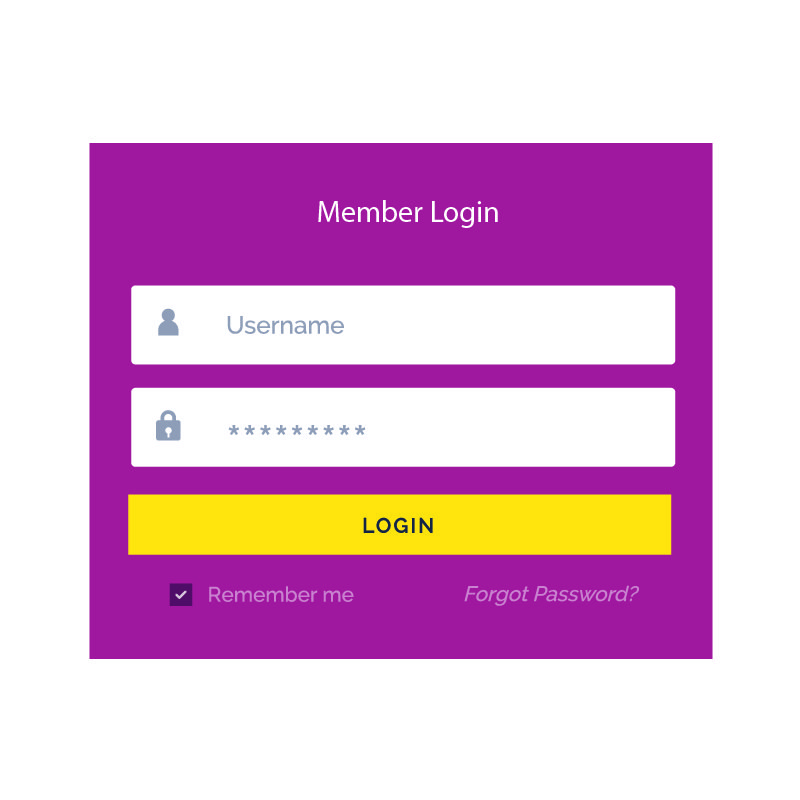 Puple Member Login Form UI Template Vector Design