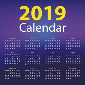 2019 Calendar Free Vector Design on Dark Background