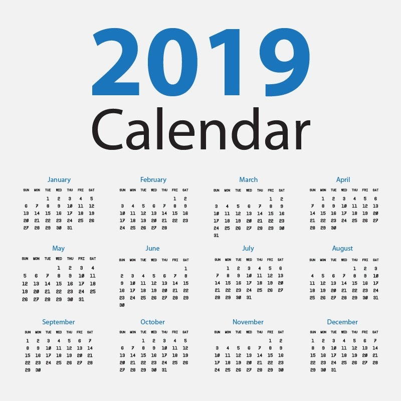 2019 Calendar Free Vector Design on Light Background