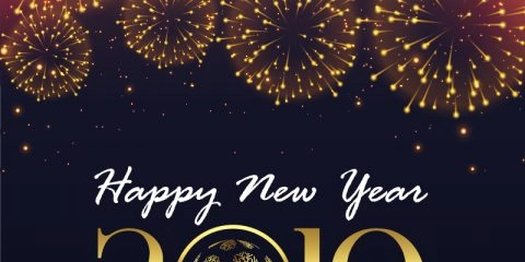 Happy New Year 2019 Greeting with Fireworks Free Vector Card