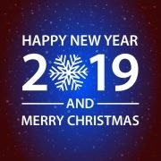 Happy New Year and Merry Christmas Blue Card Design