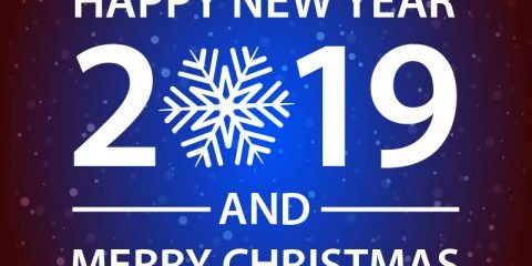 Happy New Year and Merry Christmas Blue Card Design