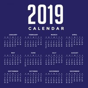 Minimal Blue New Year 2019 Calendar Design by GraphicMore