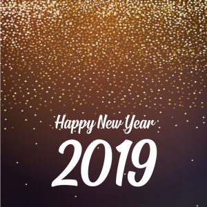 Happy New Year 2019 Card with Golden Glitter Background