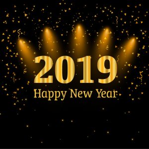 Happy New Year 2019 Card with Party Celebration Background