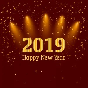 Happy New Year 2019 Card with Party Celebration Red Background