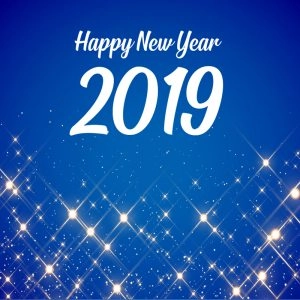 Happy New Year 2019 Celebration Card with Beautiful Blue Sparkles Background