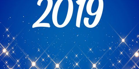 Happy New Year 2019 Celebration Card with Beautiful Blue Sparkles Background