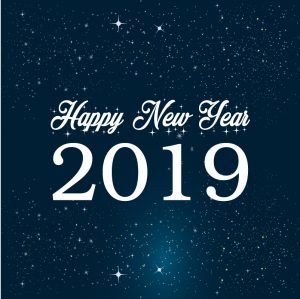 Happy New Year 2019 Celebration Card with Bright Stars