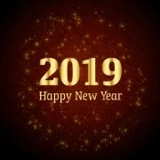 Happy New Year 2019 Celebration with Shiny Sparkles Brown Background