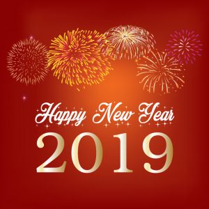 Happy New Year 2019 with Sparkling Fireworks Background