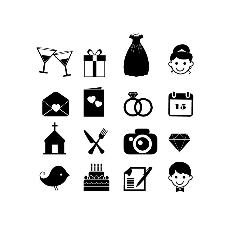 Download 16 Wedding Icons Collection Free Vector Download