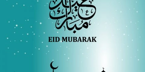 Eid Mubarak with Mosque Greeting Card Free Vector Design