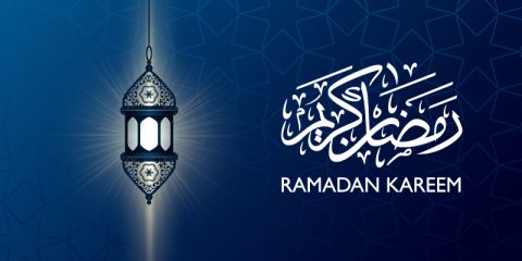 Ramadan Kareem Banner with Beautiful Lantern Design Free Vector