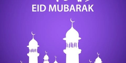 Eid Mubarak Card Design with Beautiful Mosque Vector