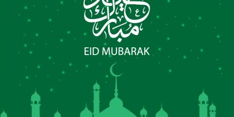 Free Eid Mubarak Card Design with Mosque and Moon