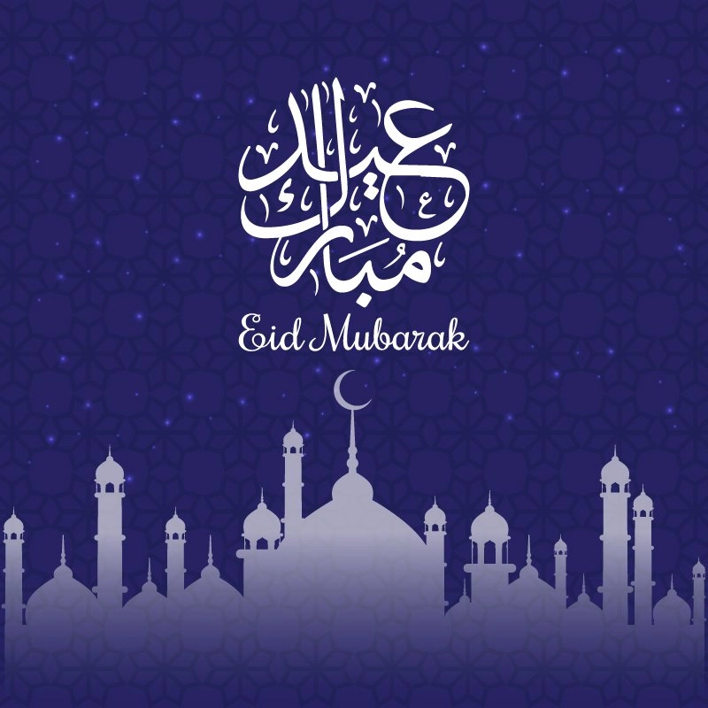 Vector Eid Greeting Card with Calligraphy in Blue Background
