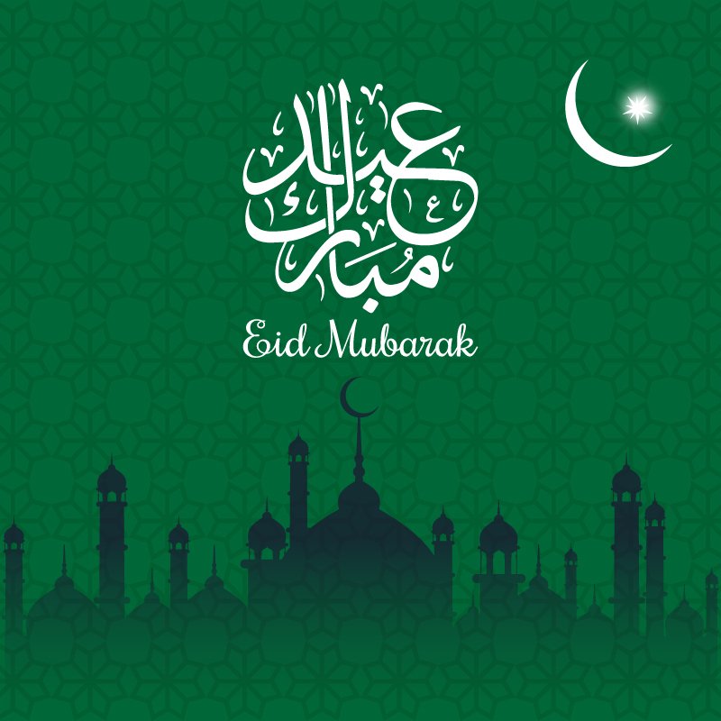 Vector Eid Mubarak Card with Calligraphy in Green Background