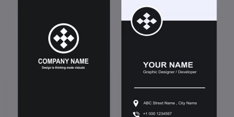 Design Media Company Black Vertical Business Card Design Free PSD