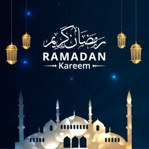 Ramadan Kareem Greeting with Hanging Lantern Vector