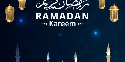 Ramadan Kareem Greeting with Hanging Lantern Vector