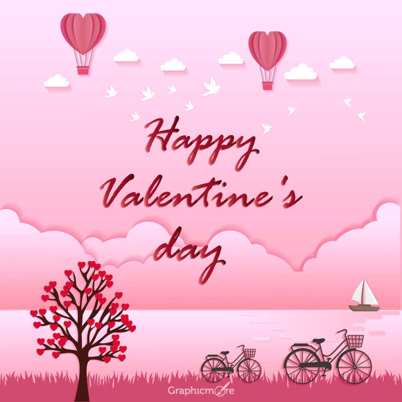 Happy Valentines Day Greeting Card free download in the vector PSD